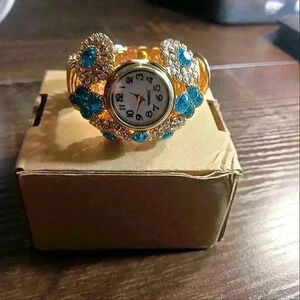 Expandable Rhinestone Bangle Watch for women